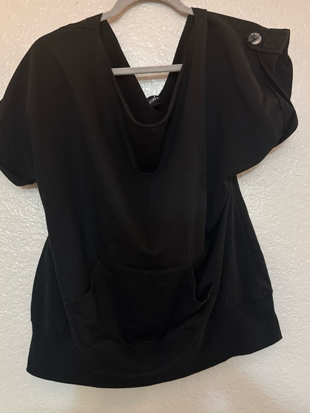 Wet Seal Black Short-Sleeve Hoodie Sweatshirt